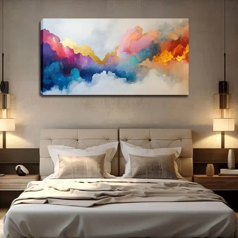 Vibrant Abstract Mountains Wall Art Canvas Office Home Room Framed 120x60cm
