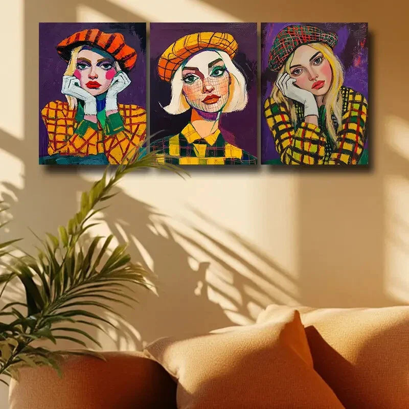 3pcs Vibrant Colorful Modern Abstract Girl Metal Print Ready to Hang Art