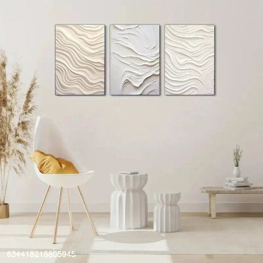 3pcs Abstract Wave Pattern, White Abstract Metal Print Ready to Hang Art