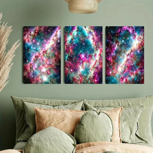 3pcs Unique Luminous Starry Universe art of Star Metal Print Ready to Hang Art