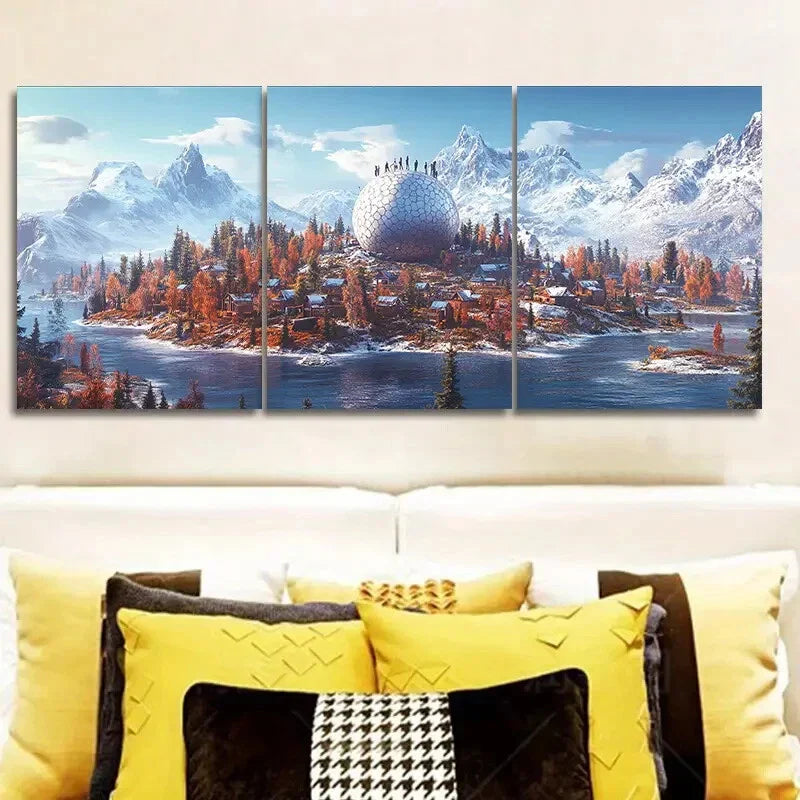 3pcs Snow-capped island (1) Wall Art Set Canvas Framed 40x60cm - High Quality Print 100% Australian Made Wall Canvas Ready to Hang
