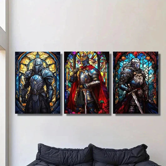 3pcs Soldier with sword poster, Metal Print Ready to Hang Art