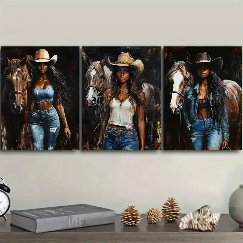 3pcs Featuring a Beautiful Girl Wearing Jeans Wall Art Set Canvas Framed 40x60cm - High Quality Print 100% Australian Made Wall Canvas Ready to Hang
