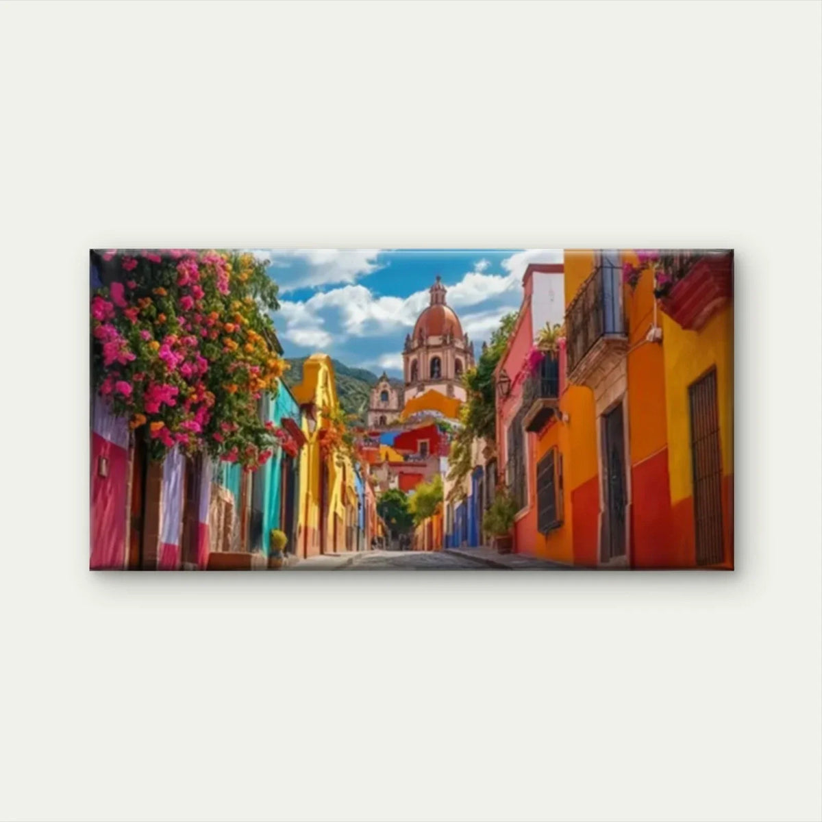 Colorful Houses Columbia Street Wall Art Canvas Office Home Room Framed 120x60cm