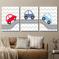 3pcs Cartoon Car Creative Transportation Metal Print Ready to Hang Art