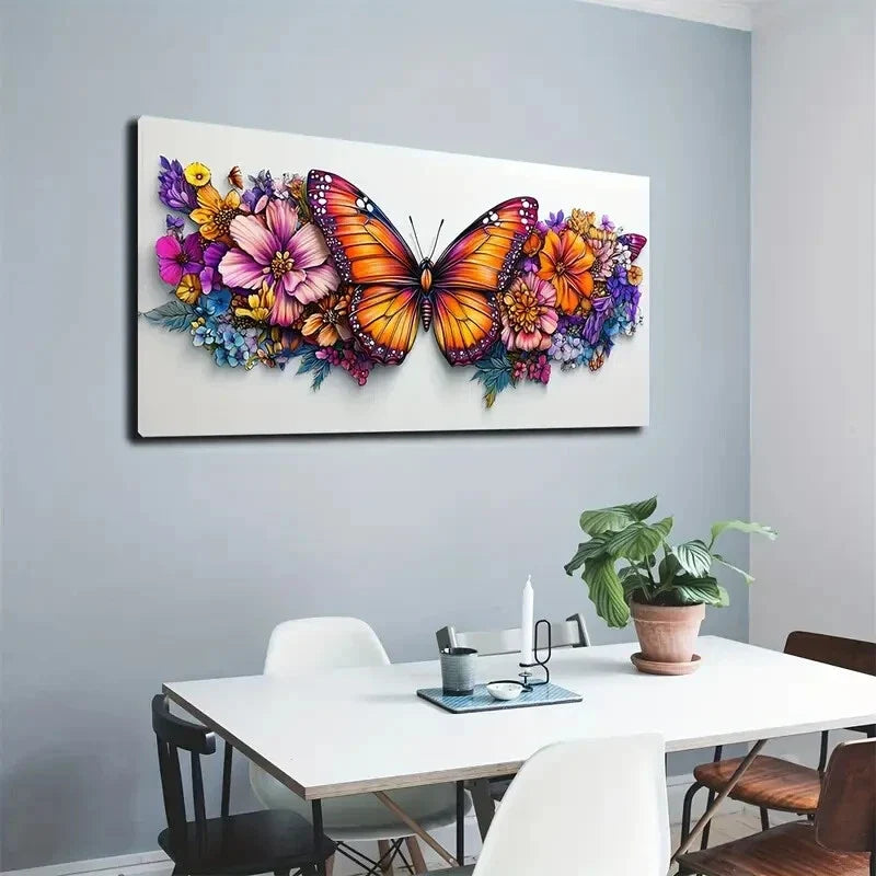Red Butterfly Colorful Flower Wall Art Canvas Office Home Room Framed 120x60cm