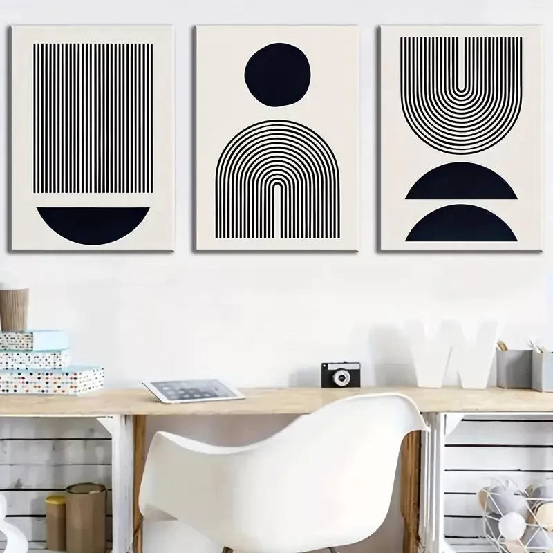 3pcs Black and white graphics and stripes  Wall Art Set Canvas Framed 40x60cm - High Quality Print 100% Australian Made Wall Canvas Ready to Hang