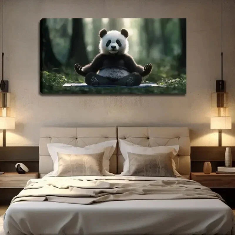 Panda Sitting Meditation Forest Wall Art Canvas Office Home Room Framed 120x60cm