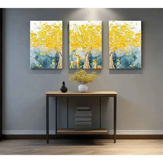 3pcs  Modern Abstract Deer & Floral Design,  Metal Print Ready to Hang Art