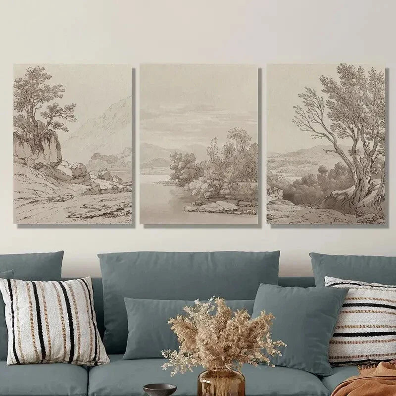 3pcs vintage nostalgic woodland scenery Metal Print Ready to Hang Art