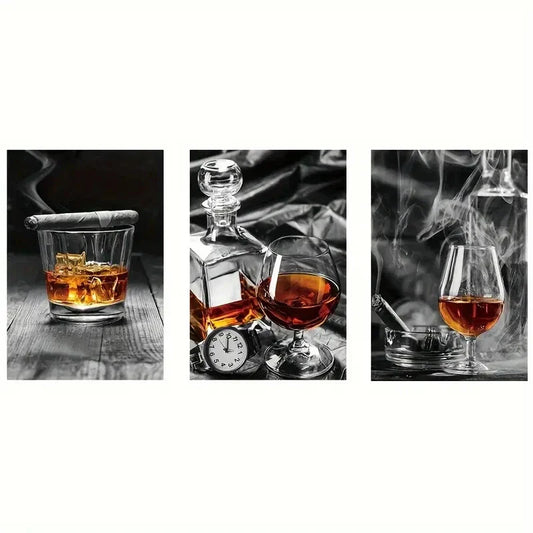 3pcs  Vintage Bottle and Glass Theme,   Metal Print Ready to Hang Art