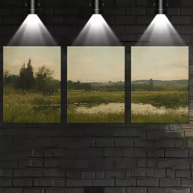 3pcs Retro Scenery with Lake & Grass    Wall Art Set Canvas Framed 40x60cm - High Quality Print 100% Australian Made Wall Canvas Ready to Hang