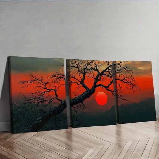 3pcs The Red Sun Tree Wall Art Set Canvas Framed 40x60cm - High Quality Print 100% Australian Made Wall Canvas Ready to Hang