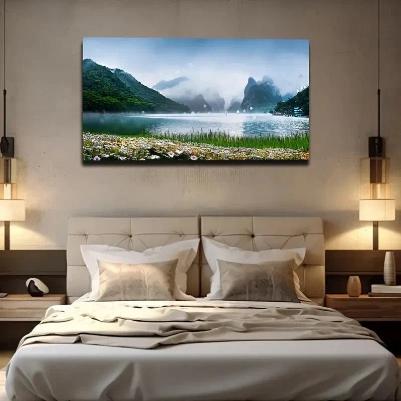 The Lake Misty Bring Wall Art Canvas Office Home Room Framed 80x45cm