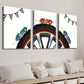 3pcs Racing Car Illustration on Cartoon Tire Wall Art Set Canvas Framed 40x60cm - High Quality Print 100% Australian Made Wall Canvas Ready to Hang