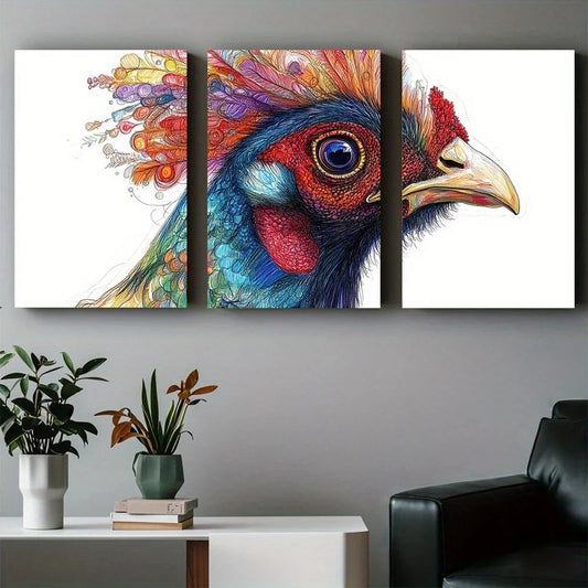 3pcs Abstract Art Colored Rooster Design Metal Print Ready to Hang Art