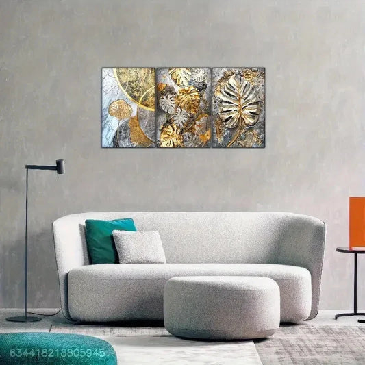 3pcs Golden Monstera Leaf Metal Print Ready to Hang Art