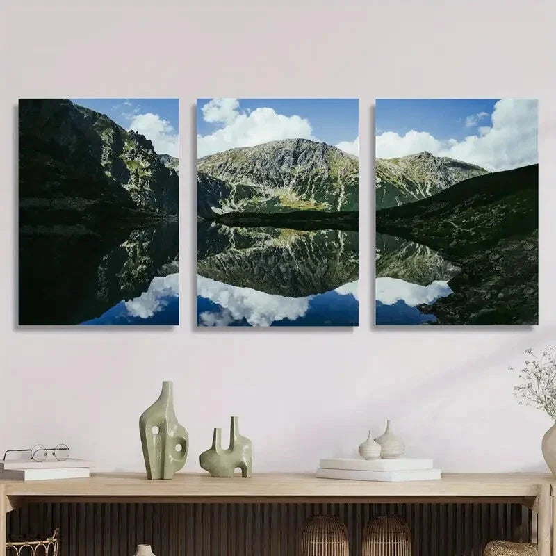 3pcs The Alpine Lake Scenery of The Tatra Mount Metal Print Ready to Hang Art