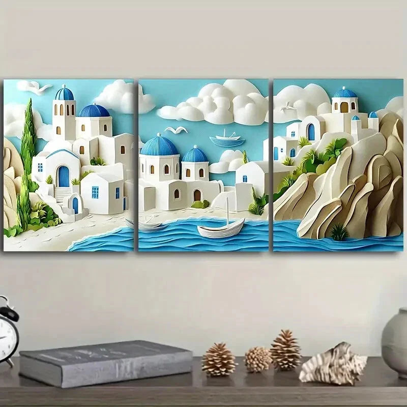 3pcs The Cyclades Islands of Greece Wall Art Set Canvas Framed 40x60cm - High Quality Print 100% Australian Made Wall Canvas Ready to Hang