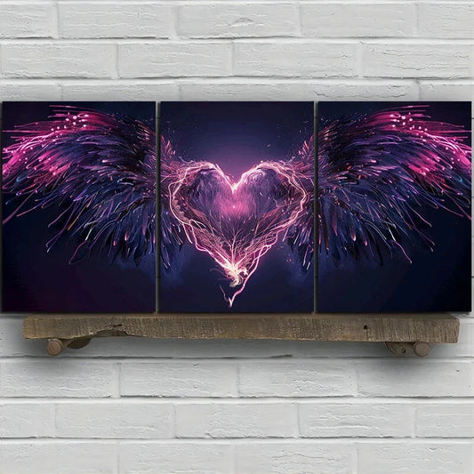 3pcs Wings of Love Pink Purple Themed Metal Print Ready to Hang Art