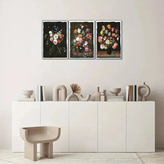 3pcs Jewel-Toned Moody Gothic Ambiance Neutral Metal Print Ready to Hang Art