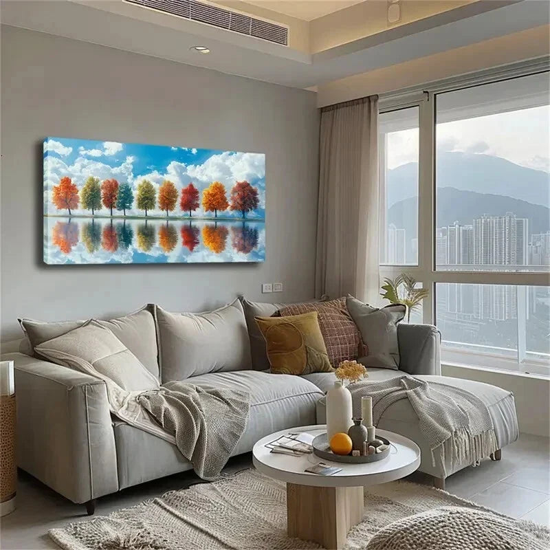 Autumn Tree Scene Reflection Wall Art Canvas Office Home Room Framed 120x60cm