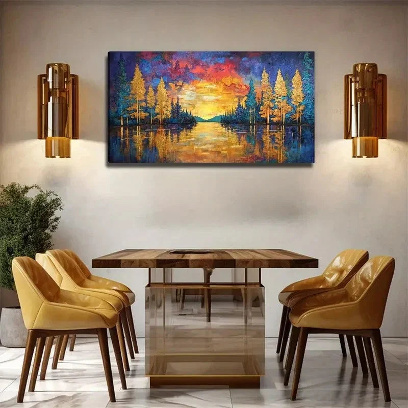 Abstract Lake Woods Night Viem Wall Art Canvas Office Home Room Framed 120x60cm