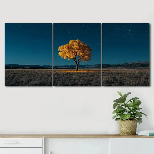 3pcs Autumn Tree Peaceful Blue Dark Perfect Wall Art Set Canvas Framed 40x60cm - High Quality Print 100% Australian Made Wall Canvas Ready to Hang