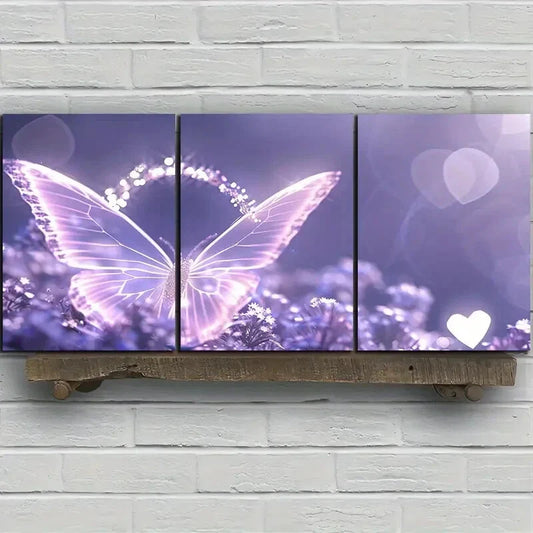 3pcs Stunning Light Purple Butterfly Metal Print Ready to Hang Art