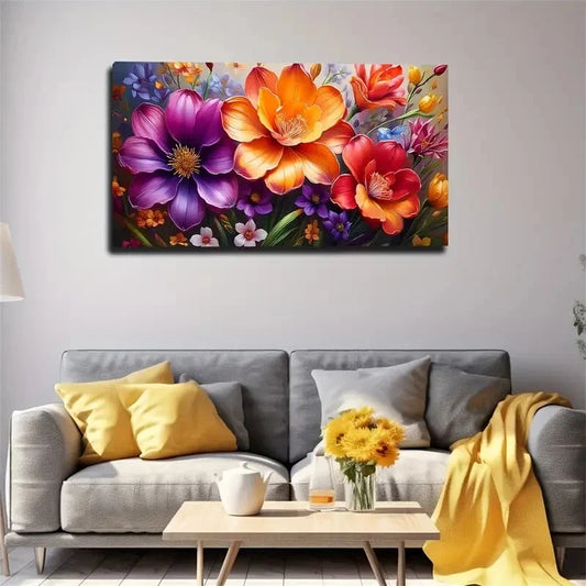 Colorful Bouquet Of Flowers Wall Art Canvas Office Home Room Framed 120x60cm