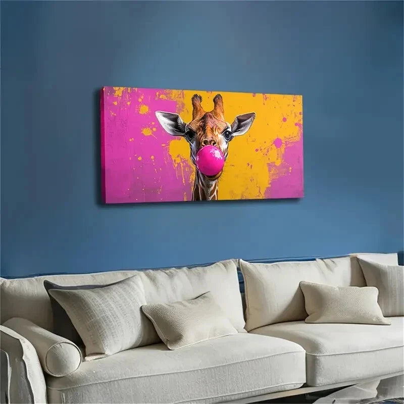Blowing Pink Bubble Gum Animal Wall Art Canvas Office Home Room Framed 120x60cm