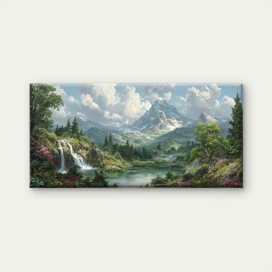 Floral Landscape with Mountains Wall Art Canvas Office Home Room Framed 80x45cm