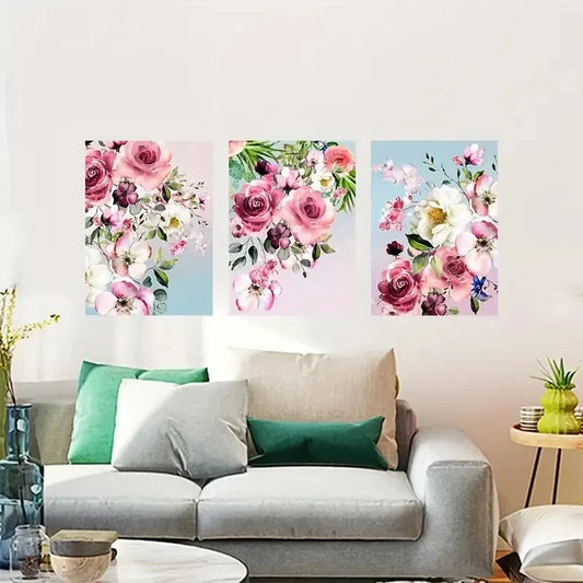 3pcs Rose Creative Paintings Metal Print Ready to Hang Art
