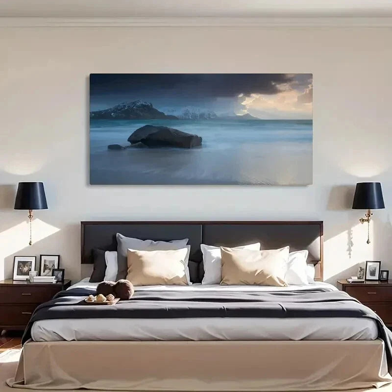 Ocean Rock Mountains Seaside Wall Art Canvas Office Home Room Framed 120x60cm