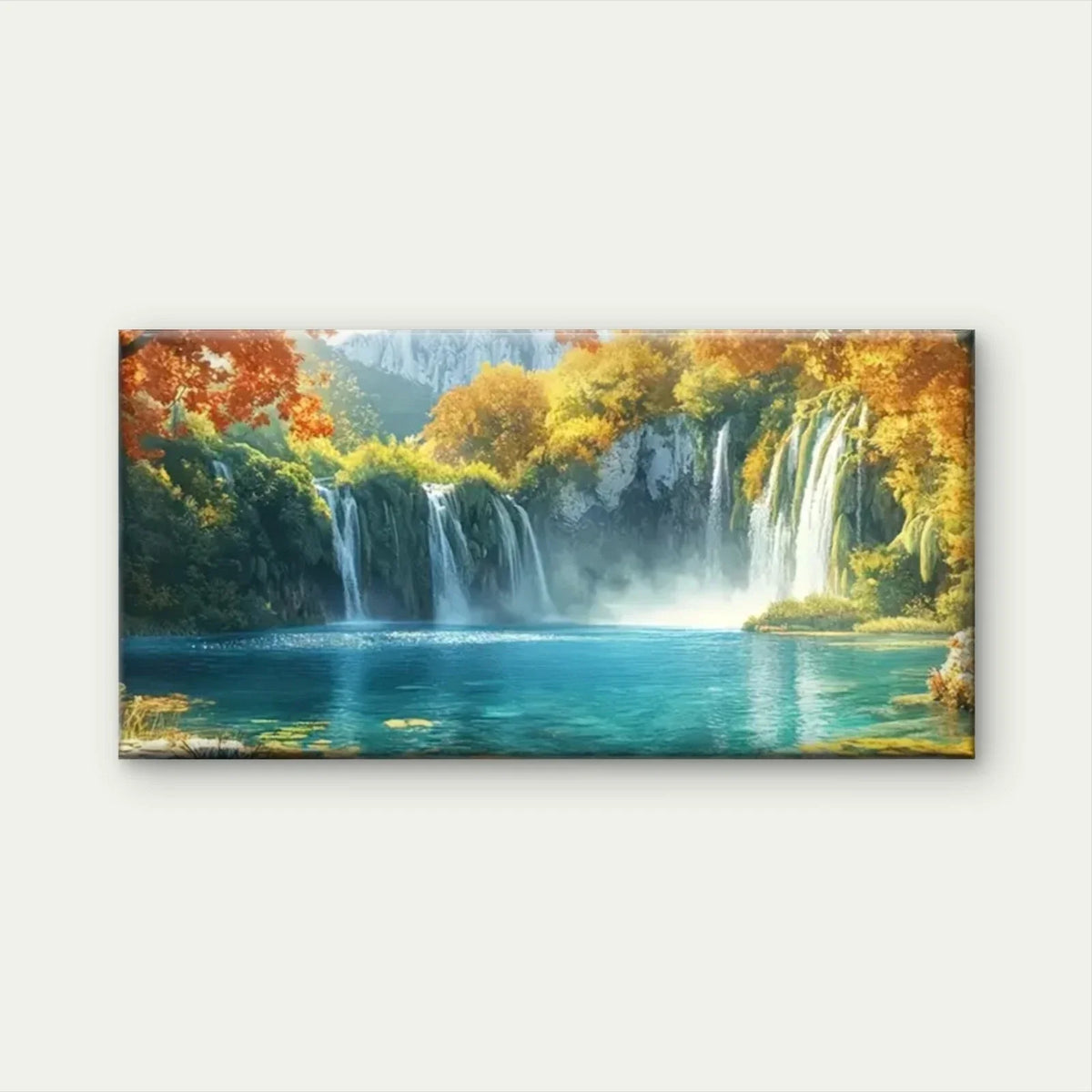 Vibrant Waterfall Modern Wall Art Canvas Office Home Room Framed 80x45cm