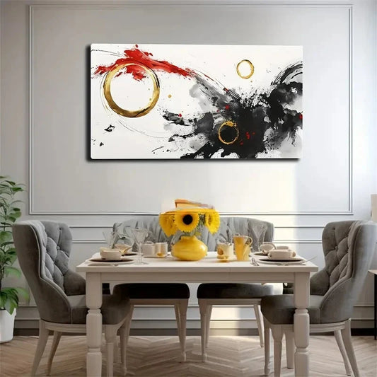 Red & Golden Minimalist Wall Art Canvas Office Home Room Framed 120x60cm