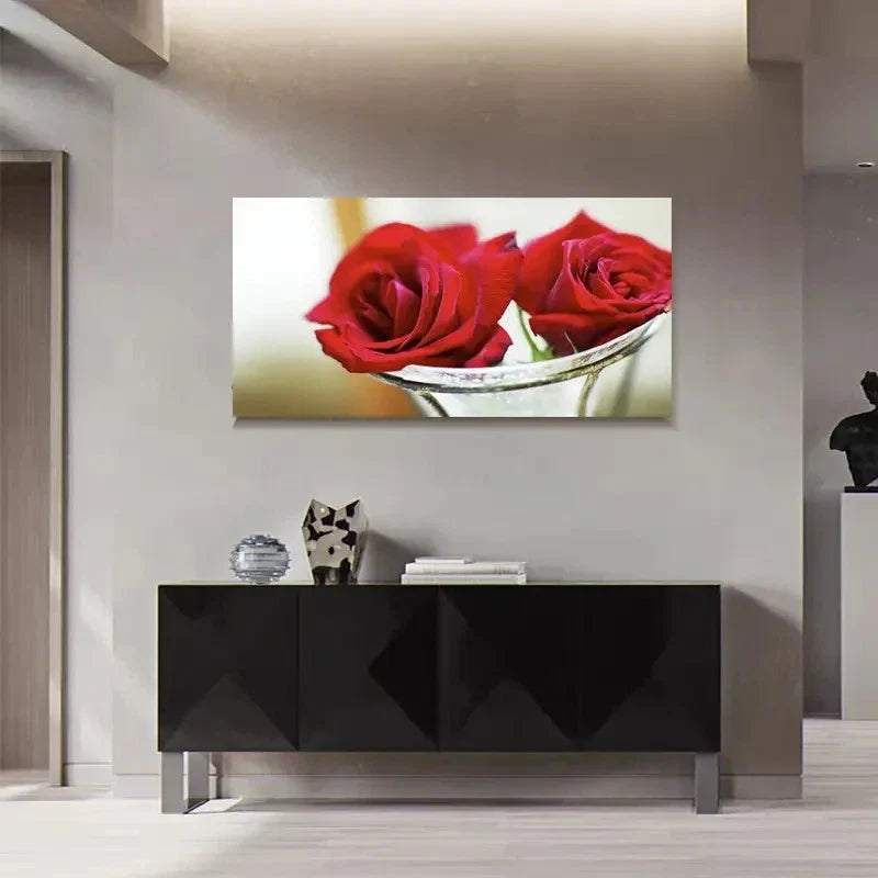 Roses In A Vase Modern Decor Wall Art Canvas Office Home Room Framed 80x45cm