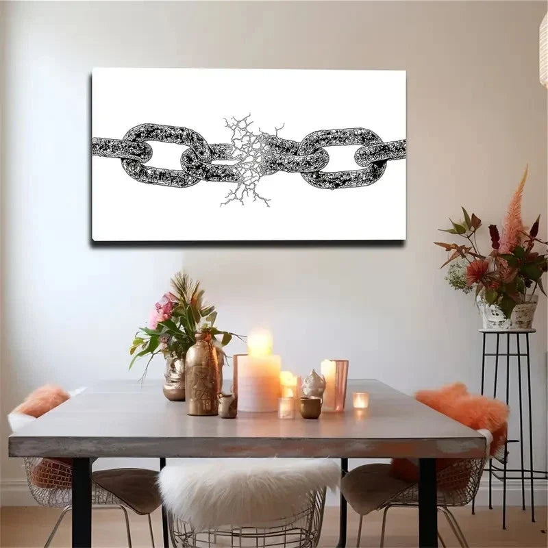 Black And White Abstract Chain Wall Art Canvas Office Home Room Framed 80x45cm