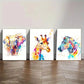 3pcs Elephant Sika Deer Zebra Animal Poster Metal Print Ready to Hang Art