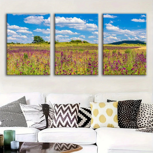 3pcs Serene Blue Sky Floral Sea Fantasy Metal Print Ready to Hang Art