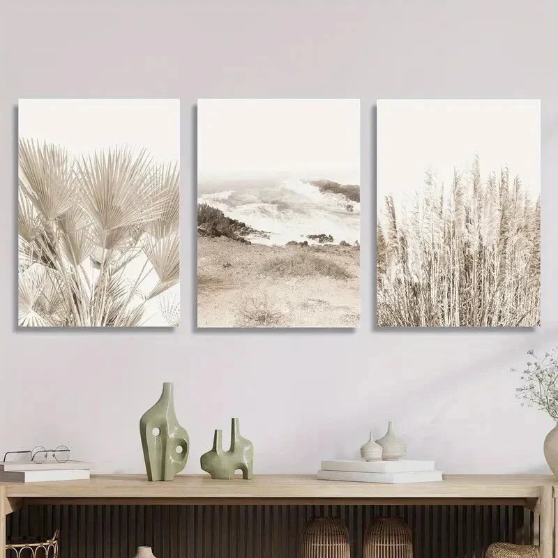 3pcs Ink Beach Coast &amp; Rhododendron Metal Print Ready to Hang Art