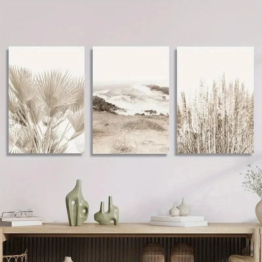 3pcs Ink Beach Coast &amp; Rhododendron Metal Print Ready to Hang Art