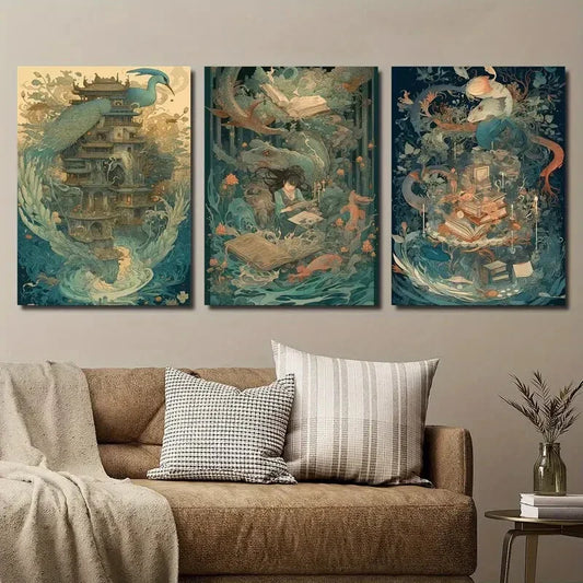 3pcs National Trend Figure Animal Scene Metal Print Ready to Hang Art