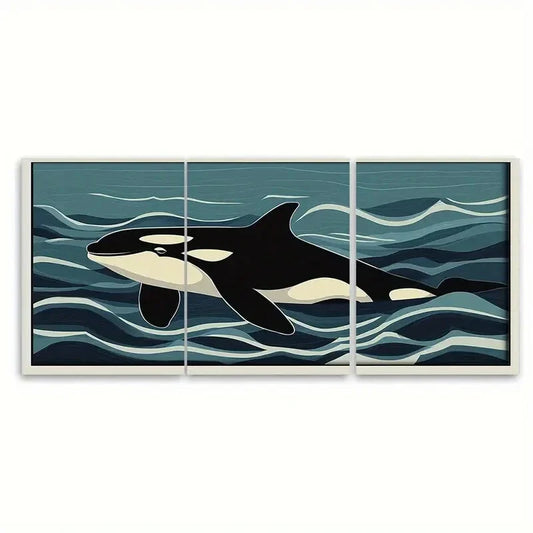 3pcs Nautical Ocean Orca Killer Whale Poster Metal Print Ready to Hang Art