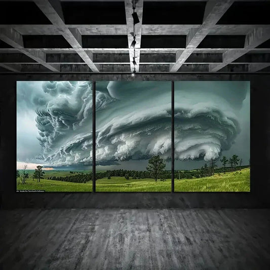3pcs Strong Thunderstorm Over the Park Metal Print Ready to Hang Art