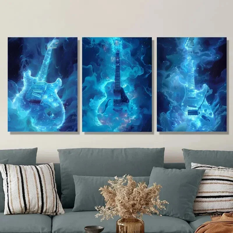 3pcs  Music wave poster, guitar  Metal Print Ready to Hang Art