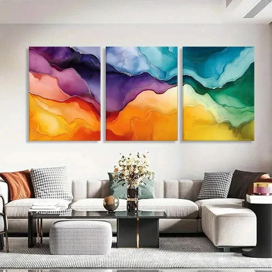 3pcs Colorful and Flowing Design Vibrant Perfect Wall Art Set Canvas Framed 40x60cm - High Quality Print 100% Australian Made Wall Canvas Ready to Hang