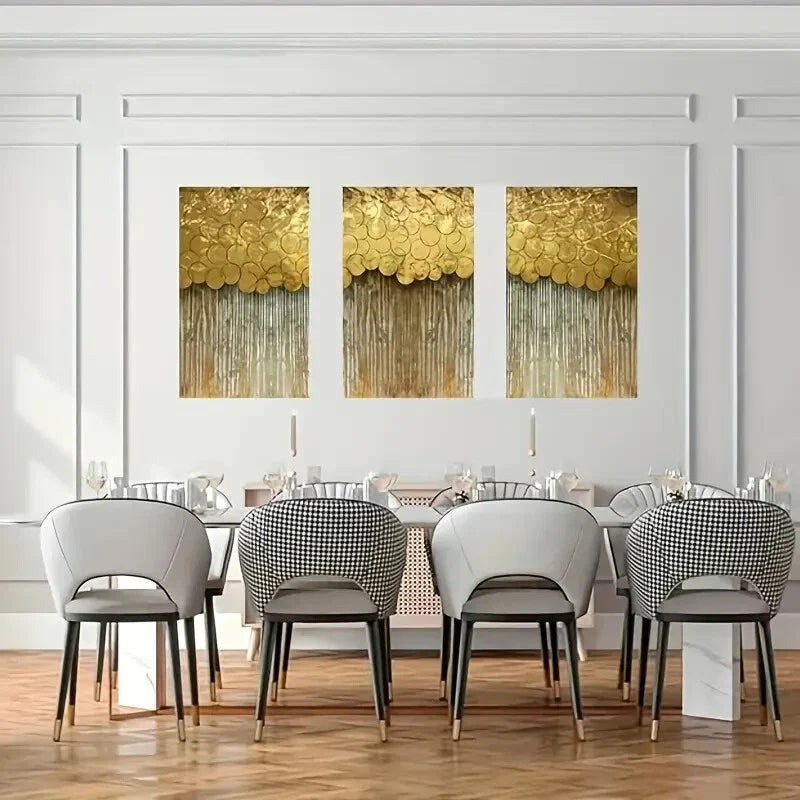 3pcs  Nordic Abstract Golden Gold Lines  Metal Print Ready to Hang Art