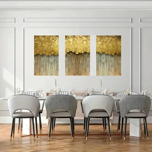 3pcs  Nordic Abstract Golden Gold Lines  Metal Print Ready to Hang Art