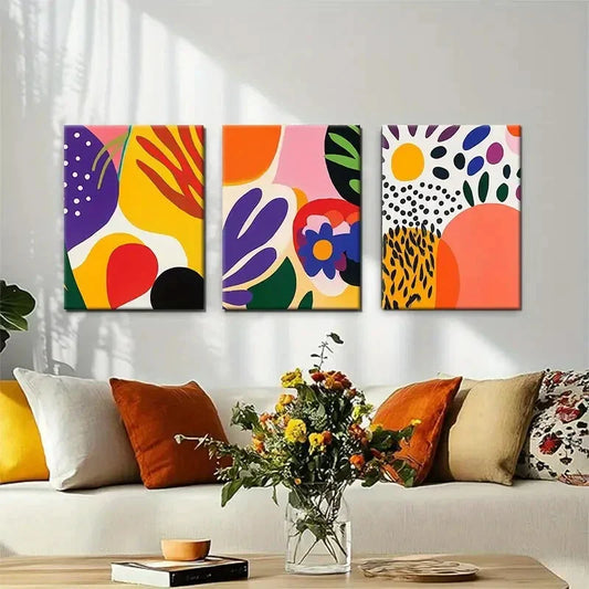 3pcs Vibrant Abstract Floral & Geometric Perfect Wall Art Set Canvas Framed 40x60cm - High Quality Print 100% Australian Made Wall Canvas Ready to Hang